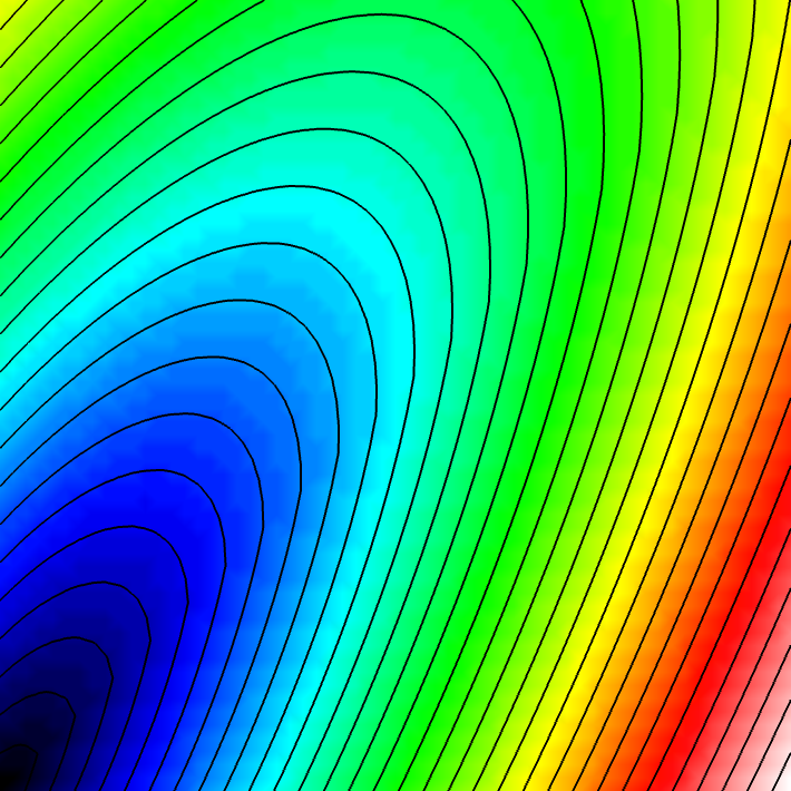 Tilted fiber orientation alters fastest conduction direction. Isolines are shown every 10ms.